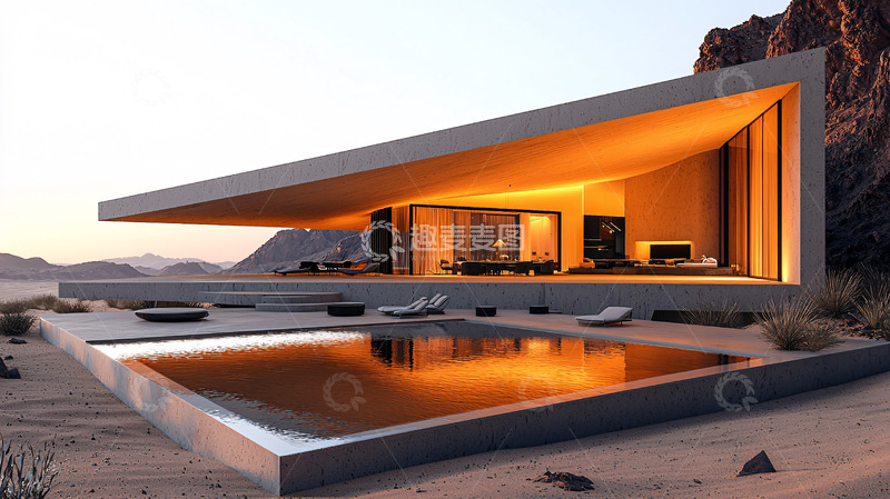 高清大图下载【趣麦麦图】沙漠现代别墅