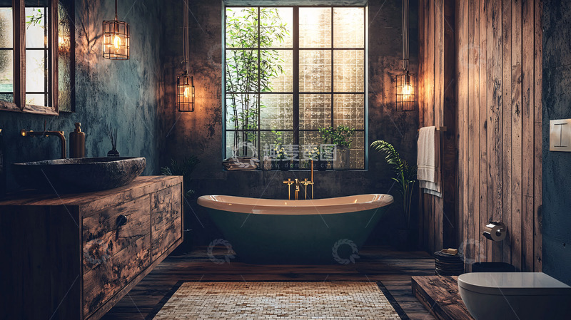 高清大图下载【趣麦麦图】暗色系复古风格浴室