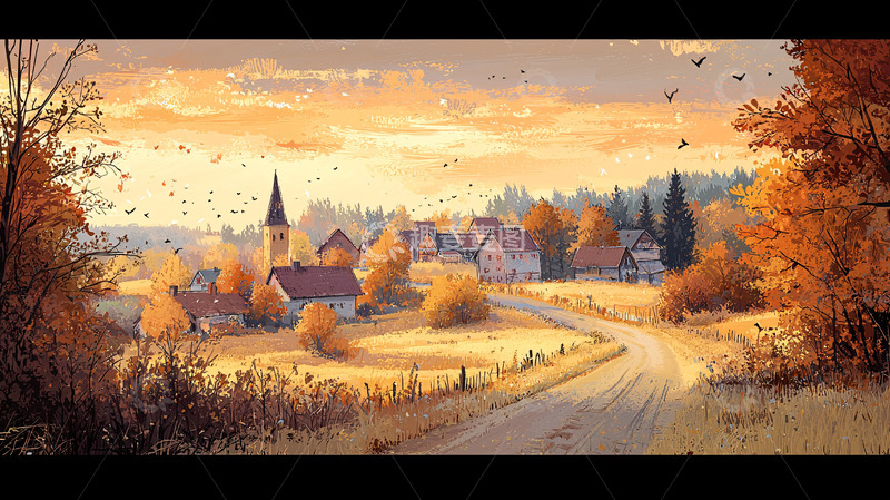 高清大图下载【趣麦麦图】秋日乡村小镇风光