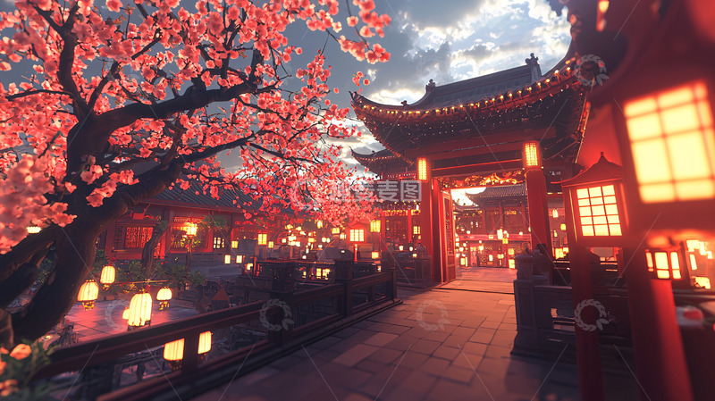 高清大图下载【趣麦麦图】红枫古镇夜景