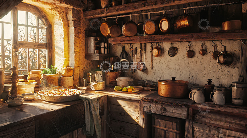 高清大图下载【趣麦麦图】阳光洒进古老厨房