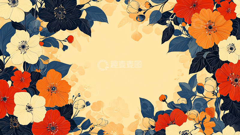高清大图下载【趣麦麦图】复古花卉边框