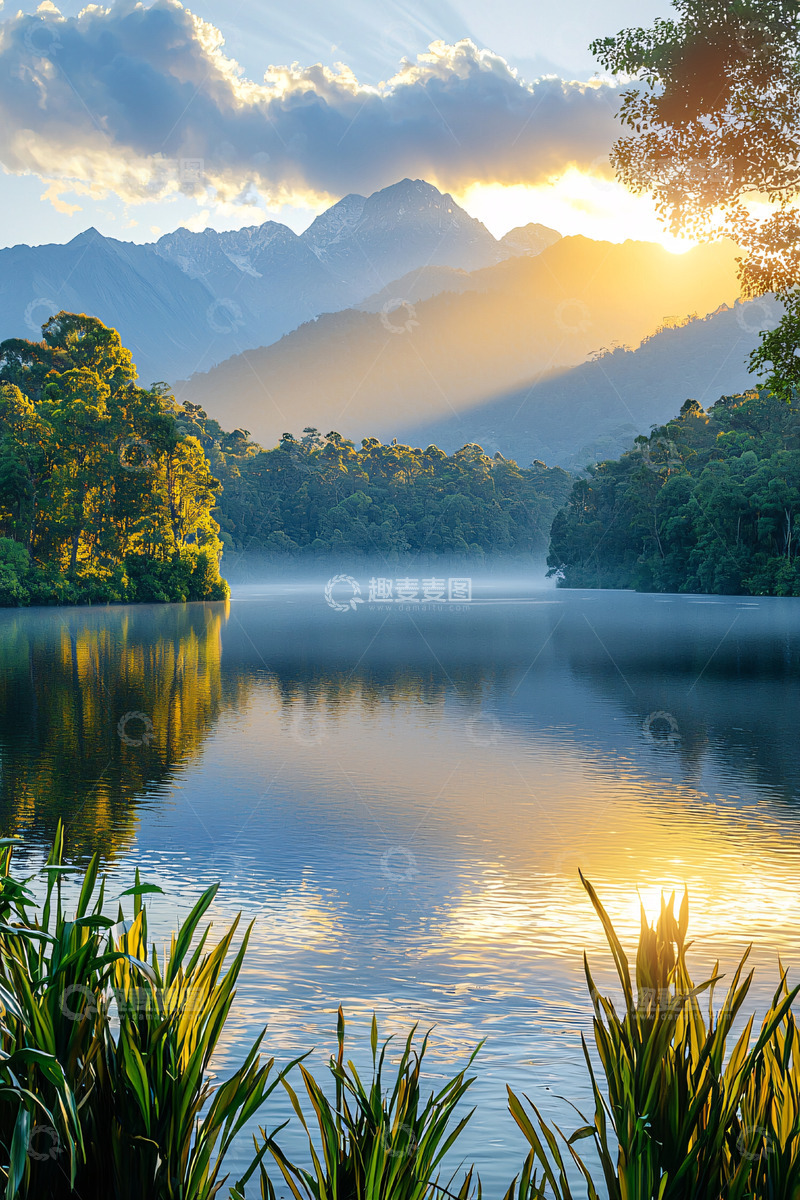 高清大图下载【趣麦麦图】湖面平静的日出
