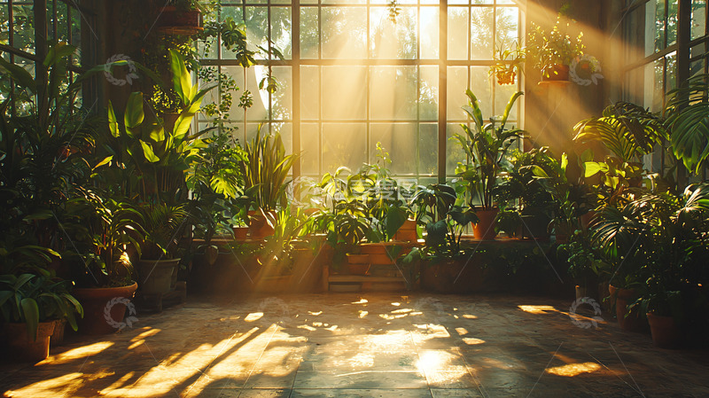 高清大图下载【趣麦麦图】阳光透过玻璃洒在植物上