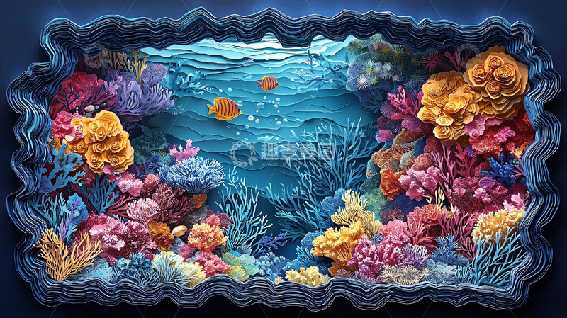 高清大图下载【趣麦麦图】海底珊瑚礁和鱼群