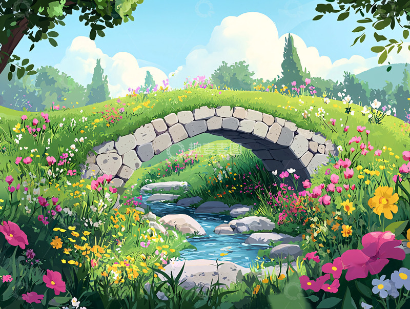 高清大图下载【趣麦麦图】田园风光小桥流水