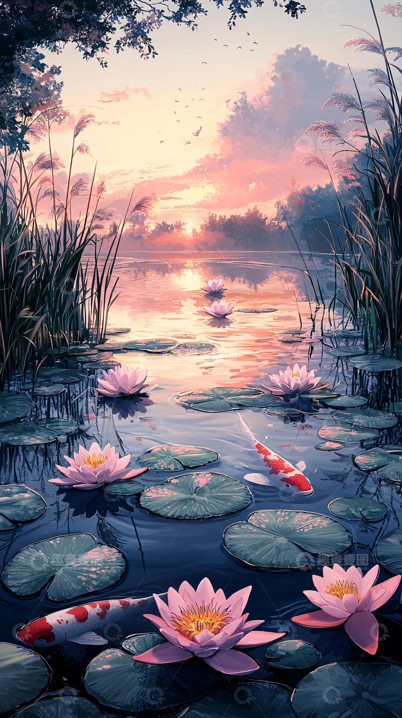 高清大图下载【趣麦麦图】唯美日落湖景