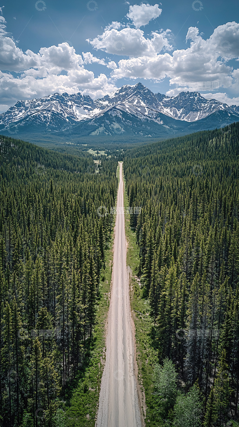 高清大图下载【趣麦麦图】森林尽头的雪山之路