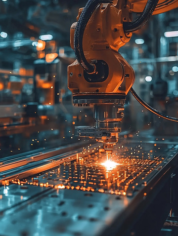 工业机器人正在激光切割金属