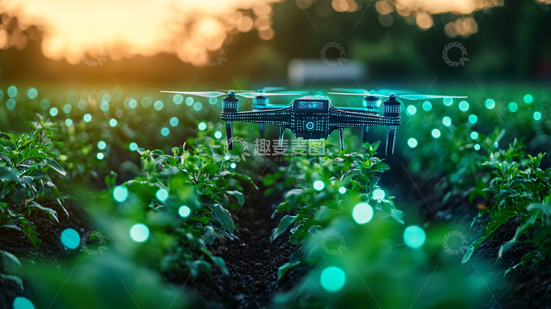 高清大图下载【趣麦麦图】田园风光下的无人机