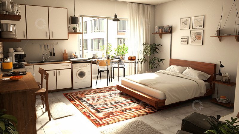 高清大图下载【趣麦麦图】阳光洒进开放式小公寓