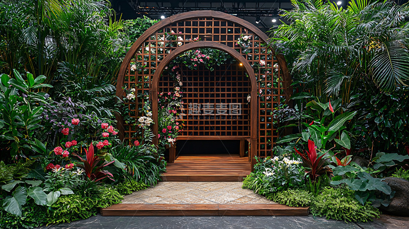 高清大图下载【趣麦麦图】木质拱门花园背景
