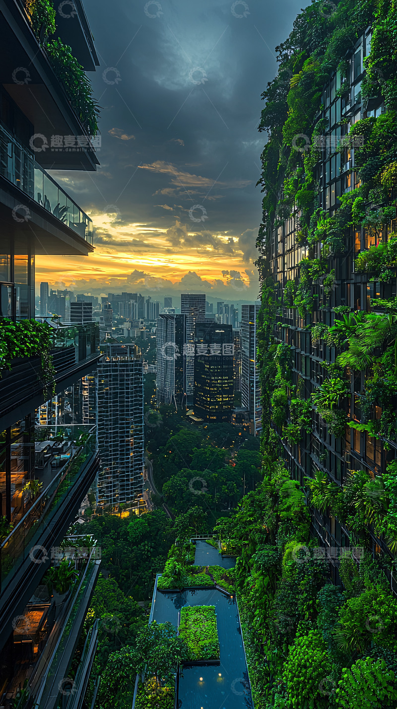 高清大图下载【趣麦麦图】绿植覆盖的城市建筑