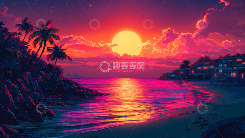 高清大图下载【趣麦麦图】热带海滩日落