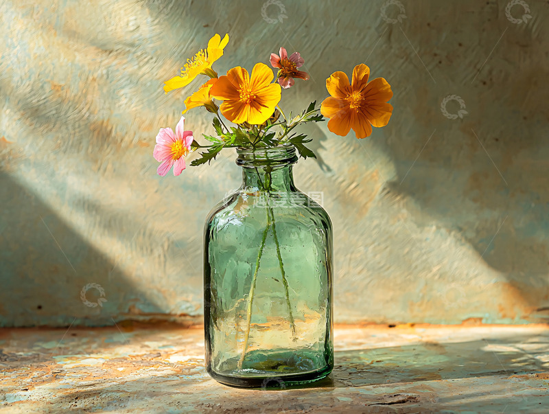 高清大图下载【趣麦麦图】瓶中野花光影静物