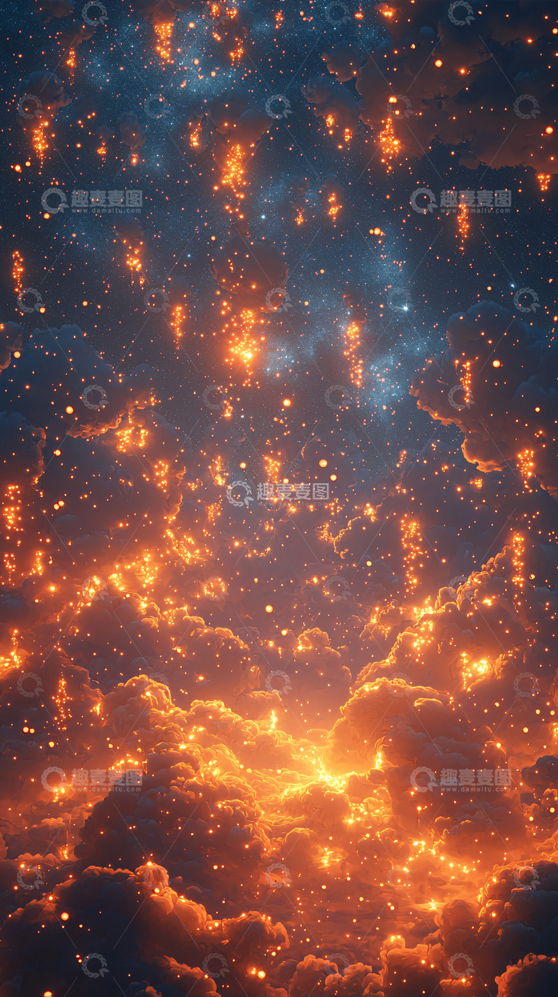 高清大图下载【趣麦麦图】燃烧的云彩与星空