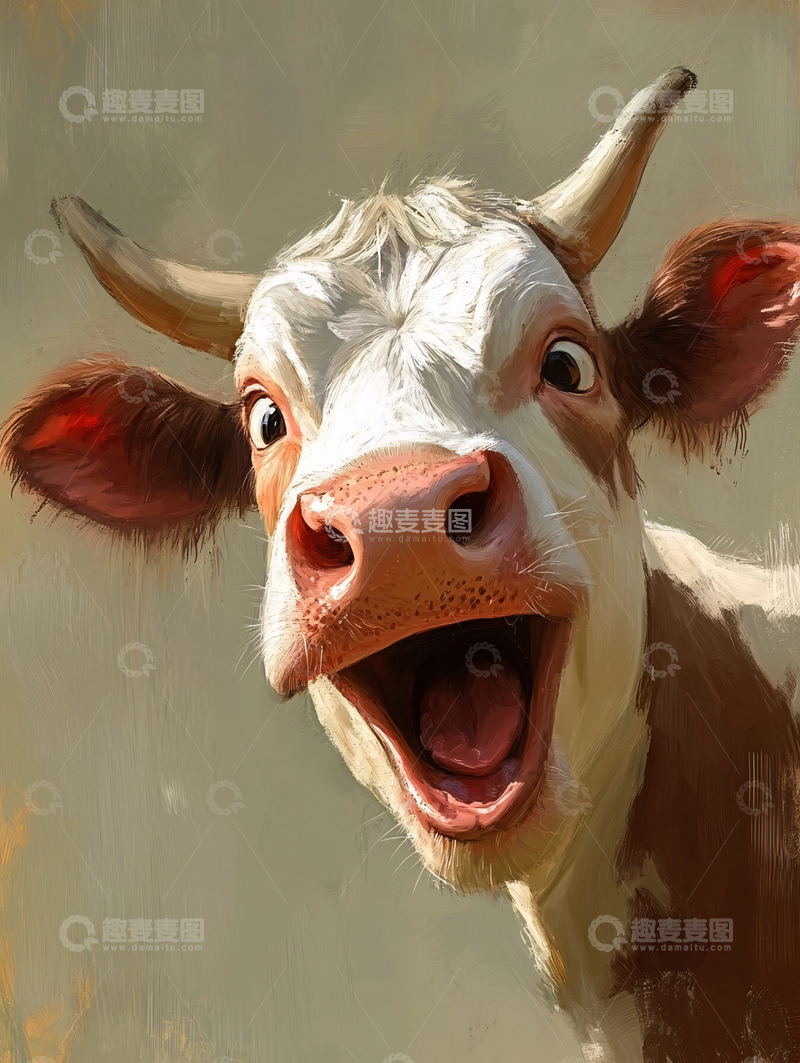 高清大图下载【趣麦麦图】卡通风格的快乐奶牛
