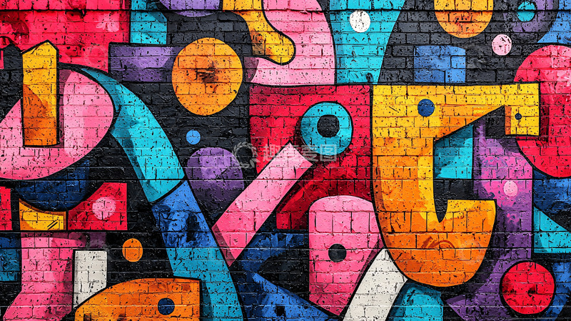 高清大图下载【趣麦麦图】抽象彩色砖墙涂鸦