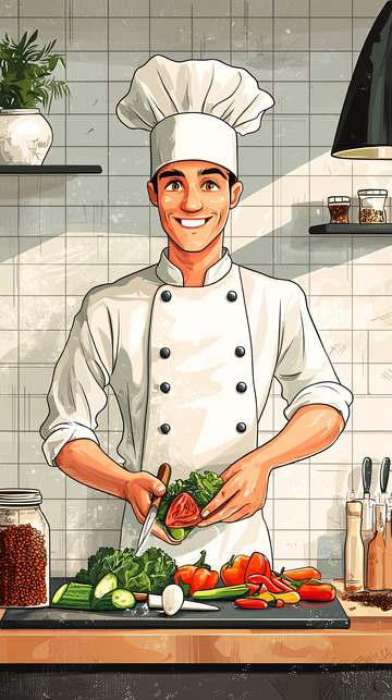 微笑厨师准备沙拉