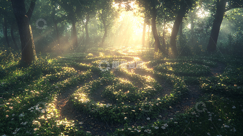 高清大图下载【趣麦麦图】森林清晨阳光3
