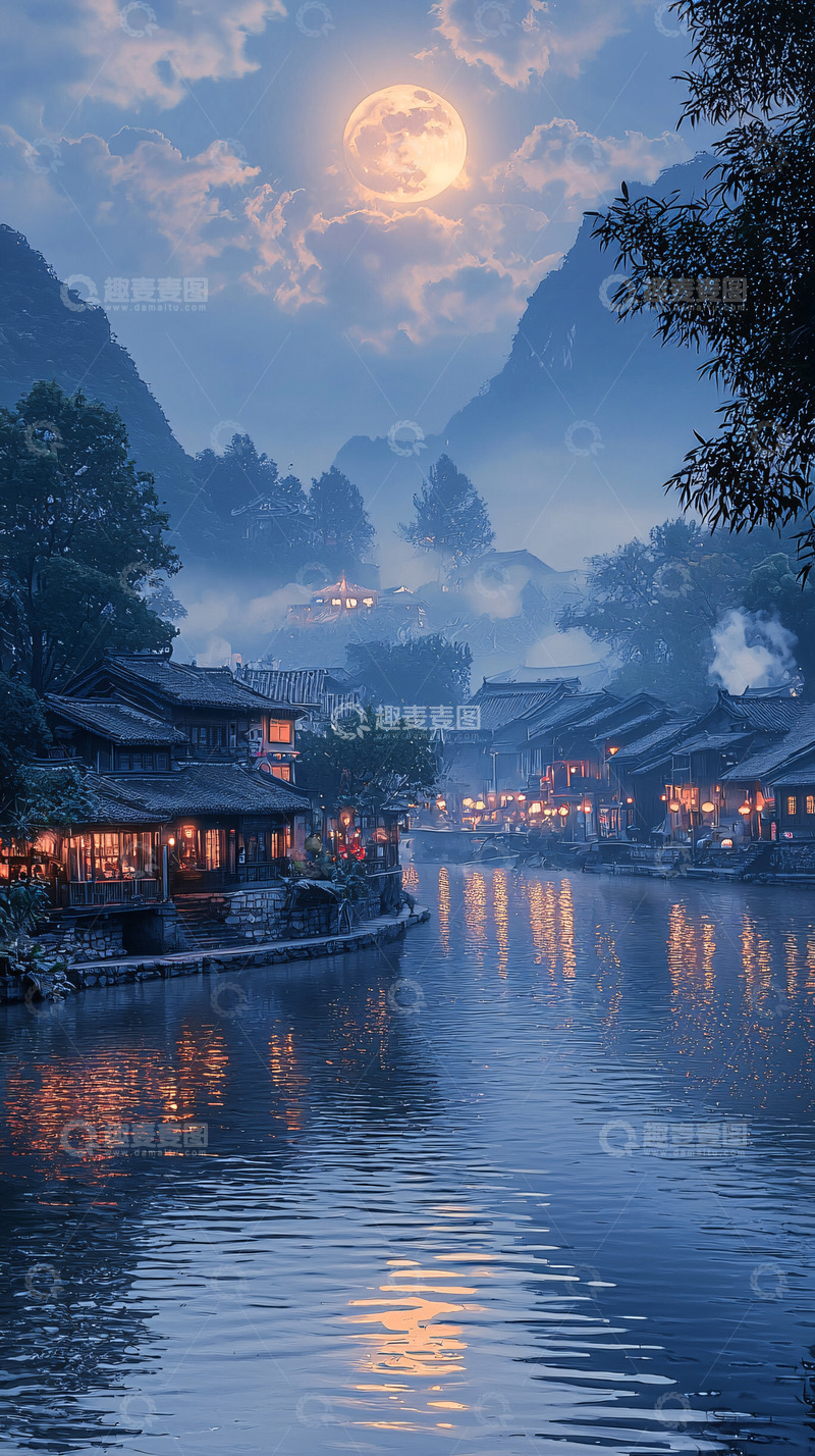高清大图下载【趣麦麦图】月夜下