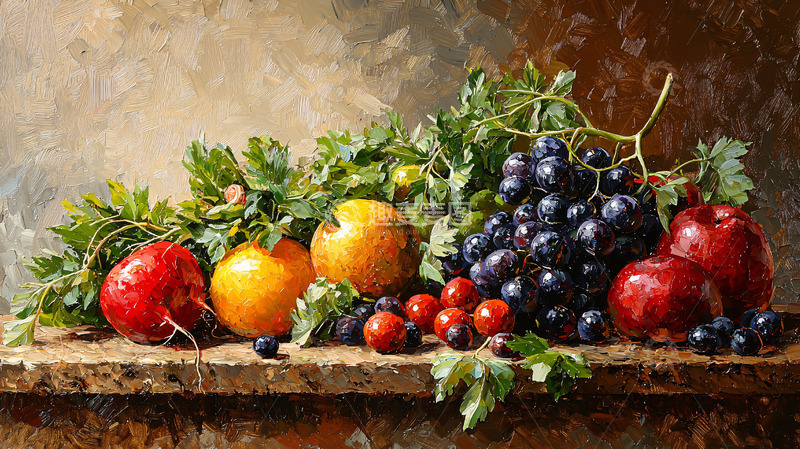 高清大图下载【趣麦麦图】静物油画水果