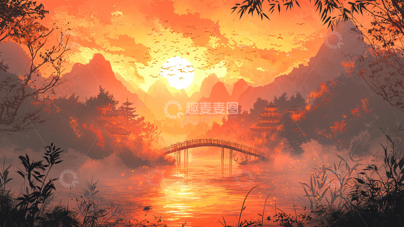 高清大图下载【趣麦麦图】燃烧的日落