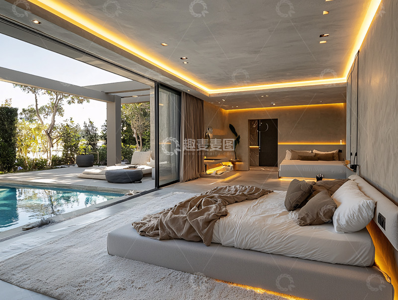 高清大图下载【趣麦麦图】现代极简卧室泳池景观