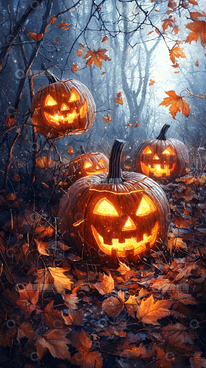 高清大图下载【趣麦麦图】幽暗森林南瓜灯