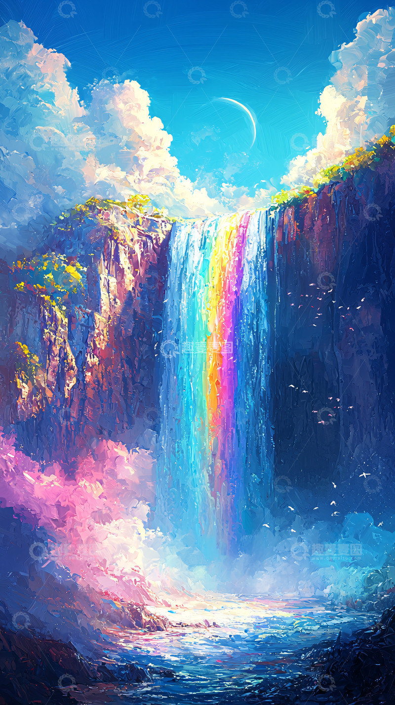 高清大图下载【趣麦麦图】彩虹瀑布梦幻仙境