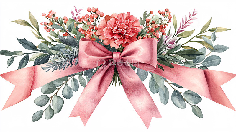 高清大图下载【趣麦麦图】粉色缎带花环