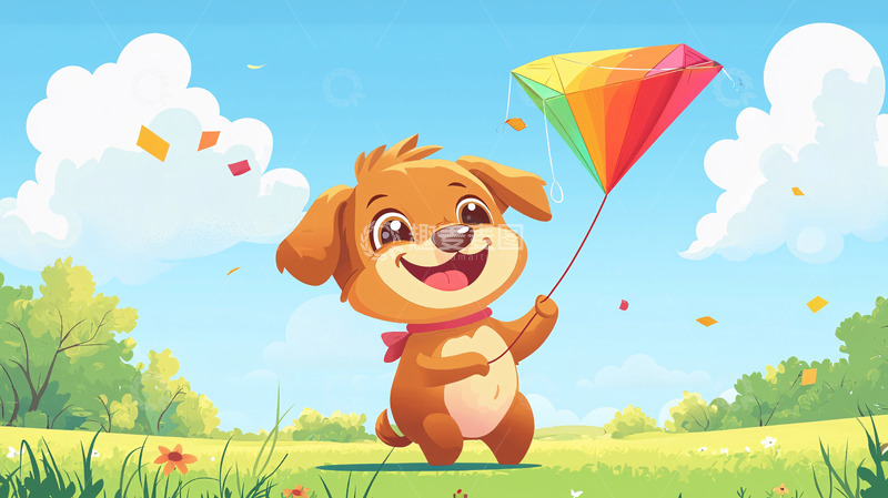 高清大图下载【趣麦麦图】小狗放风筝