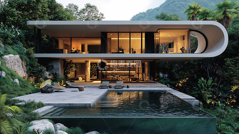 高清大图下载【趣麦麦图】山崖边现代简约别墅