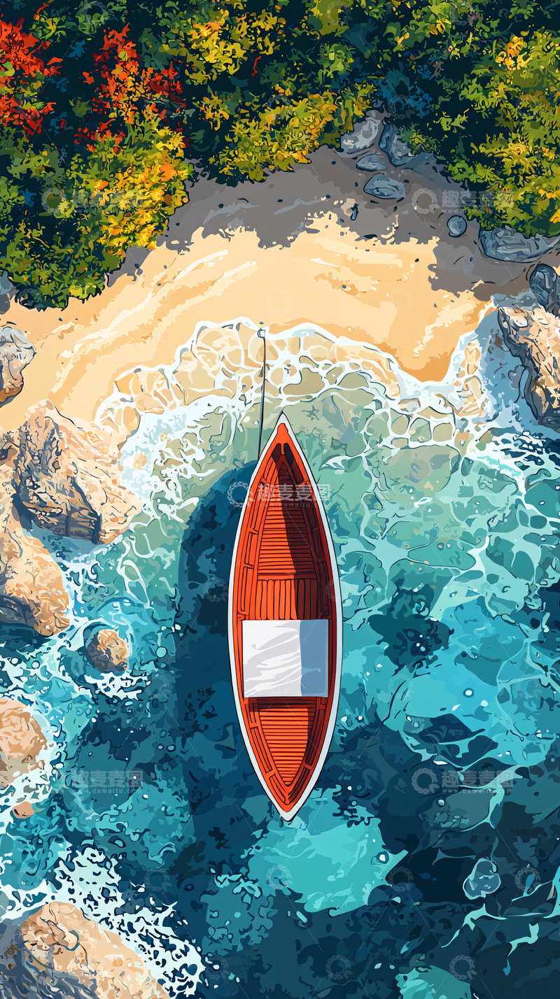 高清大图下载【趣麦麦图】海滩上的红色小船