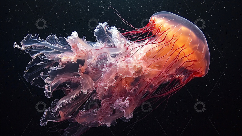 高清大图下载【趣麦麦图】深海橙红色水母高清图片