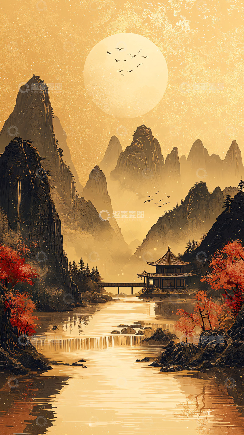 高清大图下载【趣麦麦图】水墨山水意境东方古风