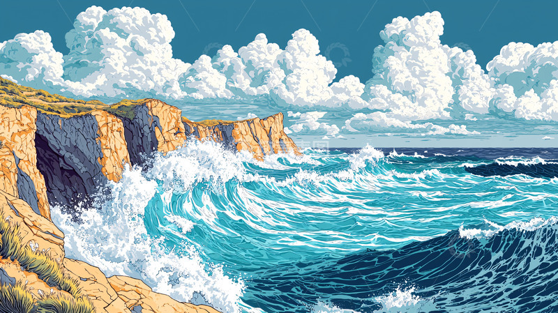 高清大图下载【趣麦麦图】海边悬崖波涛汹涌的景象
