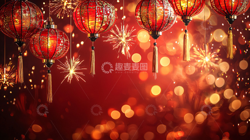 高清大图下载【趣麦麦图】红灯笼喜庆新年背景