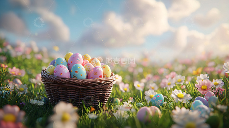 高清大图下载【趣麦麦图】彩蛋花田篮子