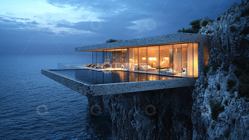 高清大图下载【趣麦麦图】悬崖边上的现代别墅