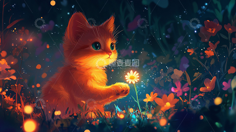 高清大图下载【趣麦麦图】小猫守护花朵