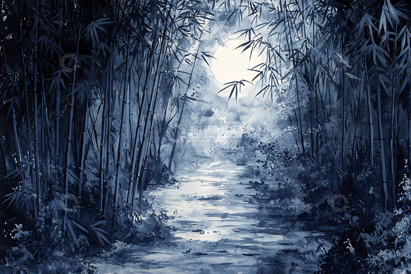 高清大图下载【趣麦麦图】水墨竹林小径