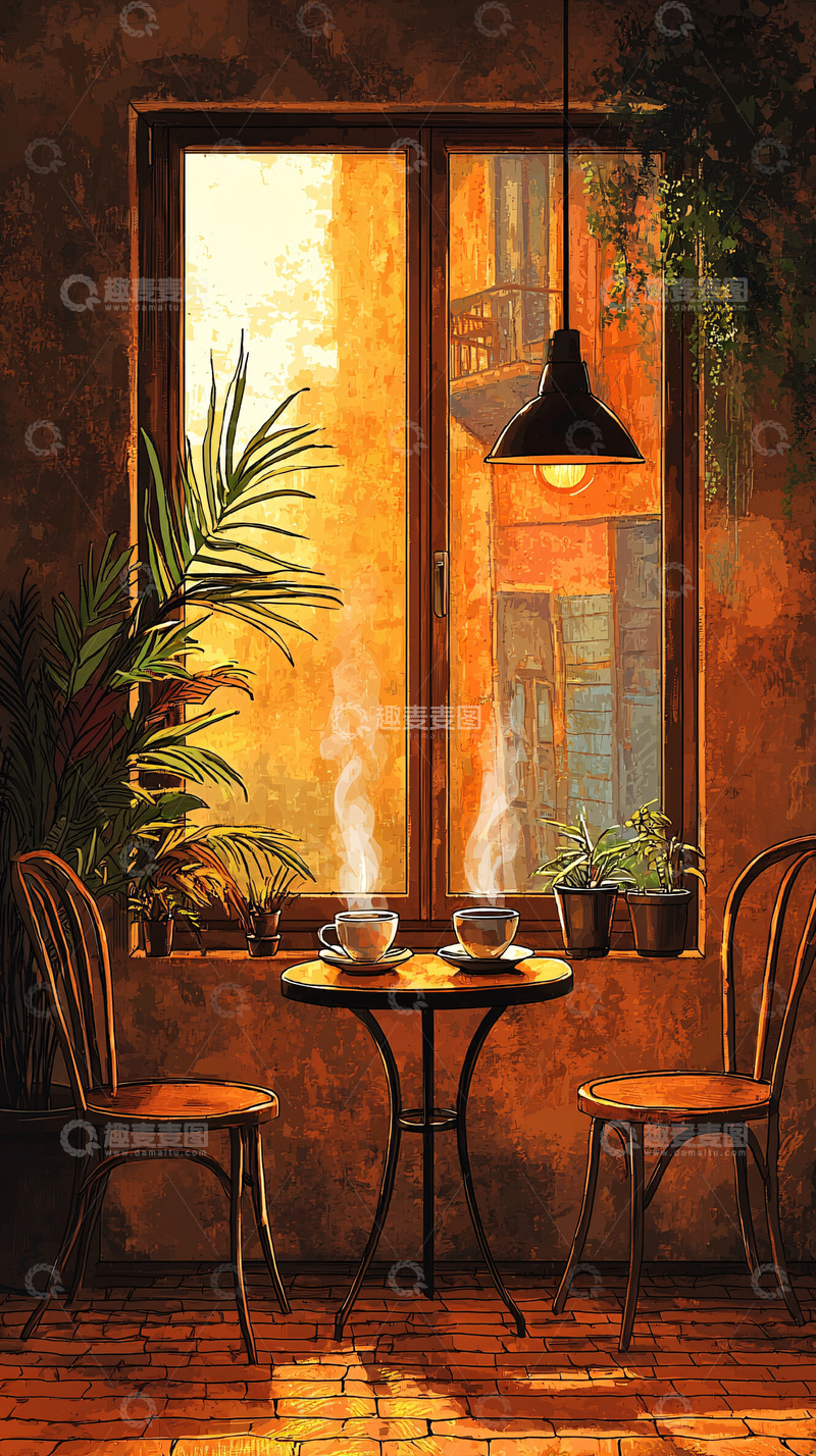高清大图下载【趣麦麦图】温暖阳光下的咖啡馆