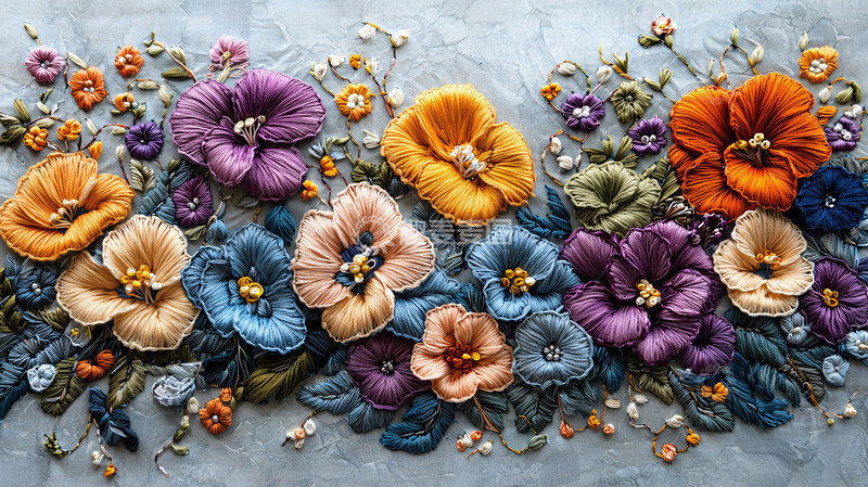 高清大图下载【趣麦麦图】丝带绣花卉图案