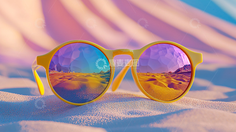高清大图下载【趣麦麦图】-沙滩上的圆形太阳镜
