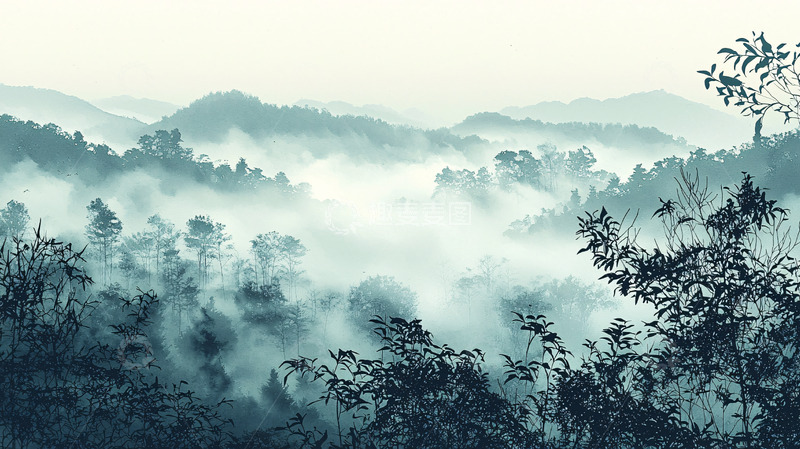 高清大图下载【趣麦麦图】雾气弥漫的山峦森林