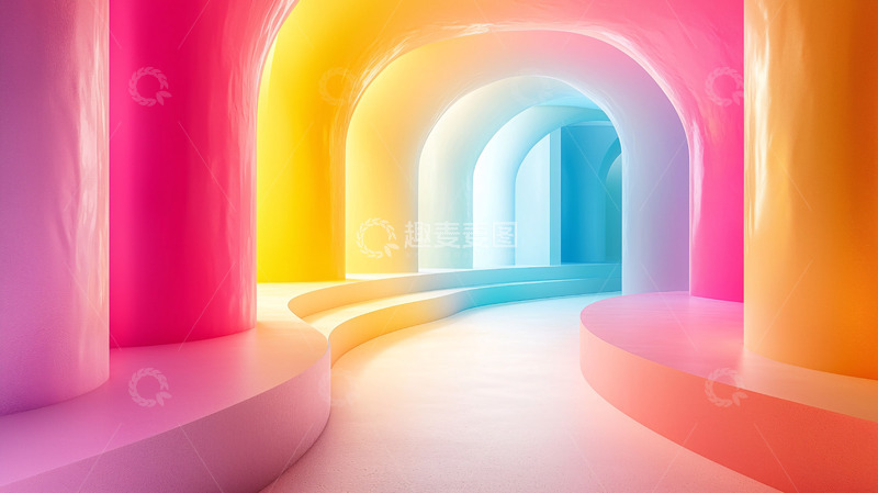 高清大图下载【趣麦麦图】彩虹色拱门隧道