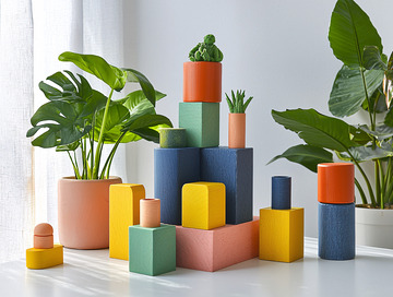 几何体与绿植的静物摆拍