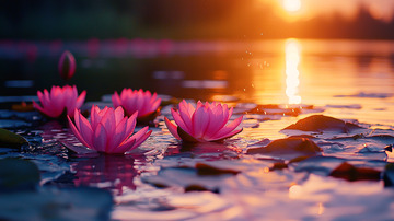 日落时分的粉色睡莲