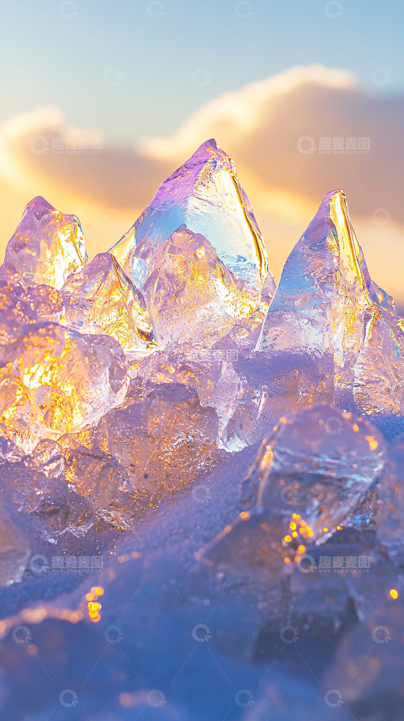 高清大图下载【趣麦麦图】冰晶剔透的日落冰块